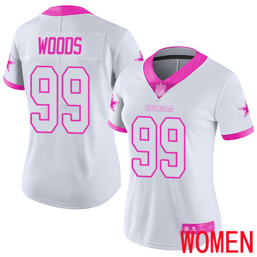 Women Dallas Cowboys Limited White Pink Antwaun Woods #99 Rush Fashion NFL Jersey